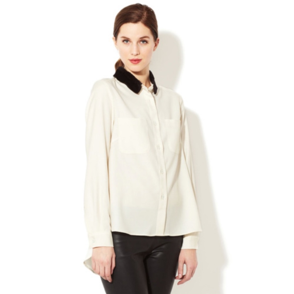 Sea fur collar blouse